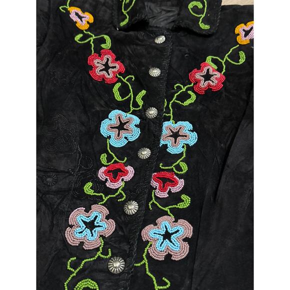 Vintage 80s Floral Beaded Suede Cropped Women's Jacket - Picture 2 of 7